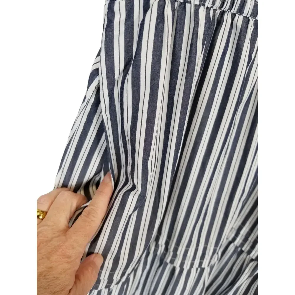 Quince Womens 100% Organic Cotton Poplin Tiered Maxi Dress Hudson Stripe Large - Picture 6 of 8